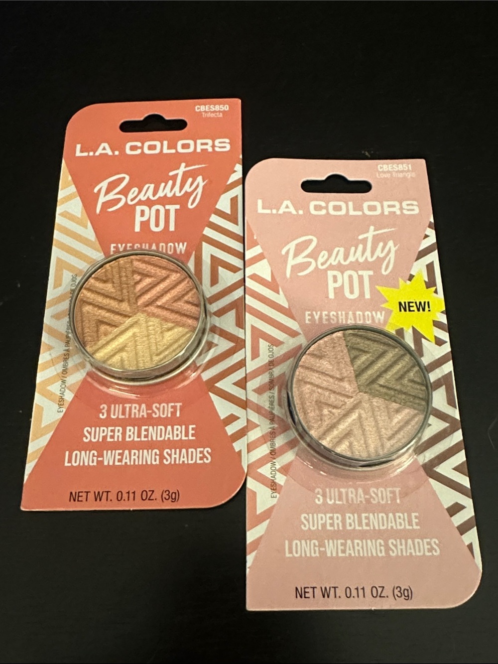 2 L.A. COLORS Beauty Pot Eyeshadow Trios trifecta & love triangle
